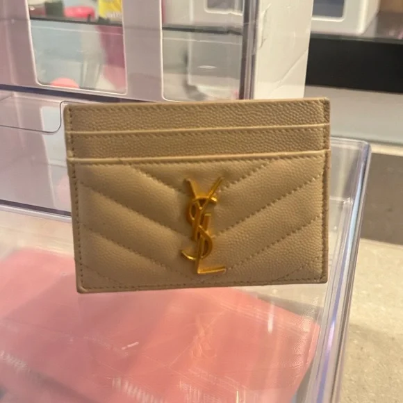 Yves Saint Laurent Tan Card Holder with Gold Logo - Picture 2 of 10